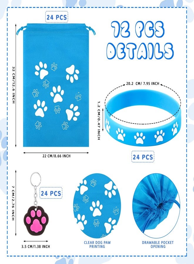 Hungdao 72 Pcs Dog Paw Party Favors Set Paw Print Goodie Bags Multicolor Paw Print Silicone Bracelet Wristband Cute Keychain for Puppy Birthday Party Supplies - Image 2