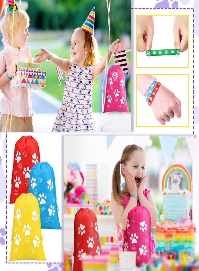 Hungdao 72 Pcs Dog Paw Party Favors Set Paw Print Goodie Bags Multicolor Paw Print Silicone Bracelet Wristband Cute Keychain for Puppy Birthday Party Supplies - Image 5