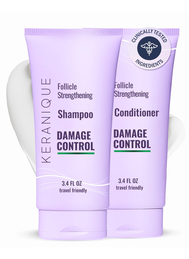 Keranique Keranique Shampoo and Conditioner for Damaged Hair - Anti-Breakage, Damage Control Set for Thinning Hair - Intense Repair, Deep Conditioning, Anti-Hairfall Routine w/Keratin - Great for Colored Hair 