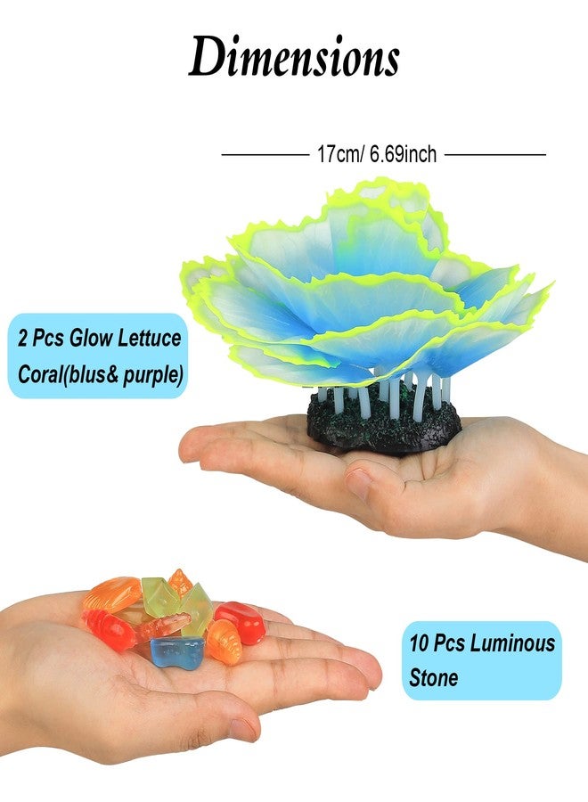 Livfodrm Glowing Fish Tank Decorations Glow Aquarium Decor Coral Ornaments, 2pcs Silicone Flower Plants and 10pcs Colourful Sea Shells/Luminous Stone Glow in The Dark for Aquarium Decoration - Image 3