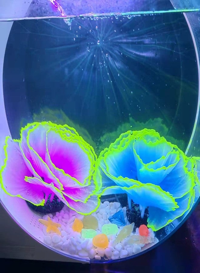Livfodrm Glowing Fish Tank Decorations Glow Aquarium Decor Coral Ornaments, 2pcs Silicone Flower Plants and 10pcs Colourful Sea Shells/Luminous Stone Glow in The Dark for Aquarium Decoration - Image 2