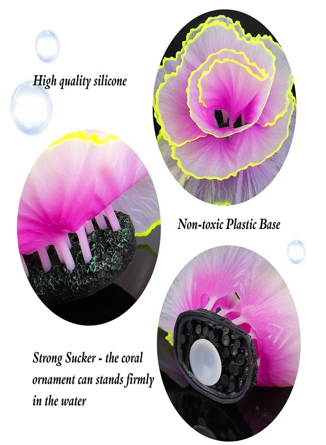 Livfodrm Glowing Fish Tank Decorations Glow Aquarium Decor Coral Ornaments, 2pcs Silicone Flower Plants and 10pcs Colourful Sea Shells/Luminous Stone Glow in The Dark for Aquarium Decoration - Image 4