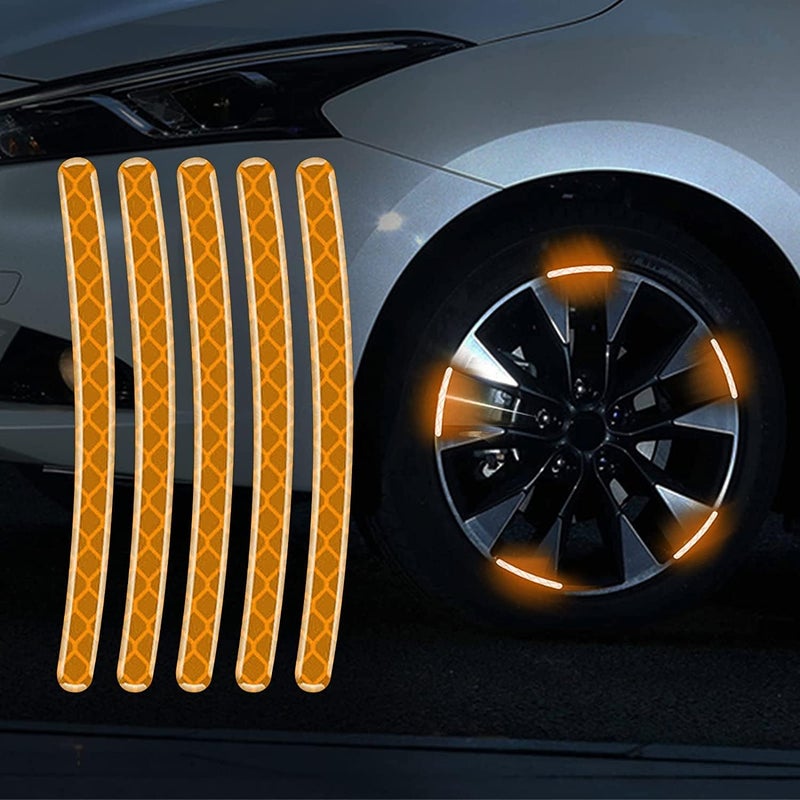 IDEA CHASERS Reflective Car Wheel Hub Stickers – Luminous Tire Rim Stripes for Safety & Decoration - Reflective Wheel Rim Stickers Night Reflective Tape -Universal Fit for Cars (Yellow - 20 Pcs) - Image 1