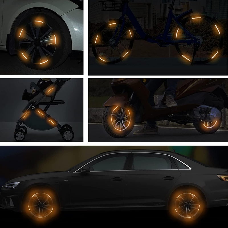 IDEA CHASERS Reflective Car Wheel Hub Stickers – Luminous Tire Rim Stripes for Safety & Decoration - Reflective Wheel Rim Stickers Night Reflective Tape -Universal Fit for Cars (Yellow - 20 Pcs) - Image 4