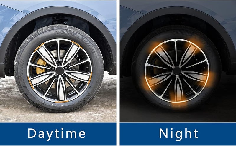IDEA CHASERS Reflective Car Wheel Hub Stickers – Luminous Tire Rim Stripes for Safety & Decoration - Reflective Wheel Rim Stickers Night Reflective Tape -Universal Fit for Cars (Yellow - 20 Pcs) - Image 2
