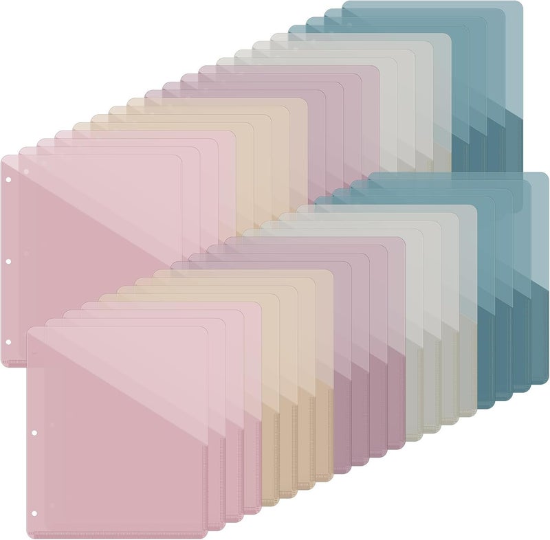 Maitys 50 Pack Binder Pockets 3 Hole Punch Clear Plastic Document Folders Binder Organizer Store Letter Size 8.5x11 Inch Paper Folders with Pockets Slash File Jacket for Office (Morandi Color) - Image 1
