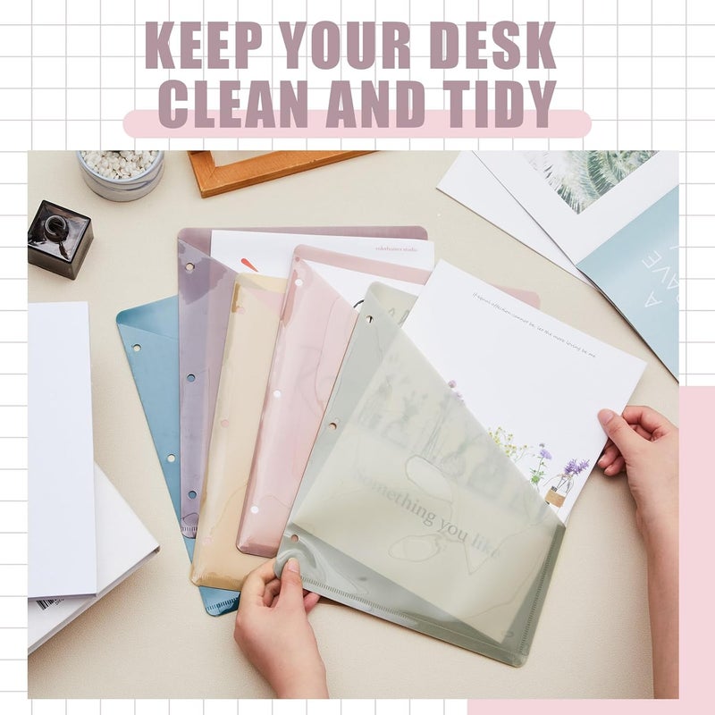 Maitys 50 Pack Binder Pockets 3 Hole Punch Clear Plastic Document Folders Binder Organizer Store Letter Size 8.5x11 Inch Paper Folders with Pockets Slash File Jacket for Office (Morandi Color) - Image 5