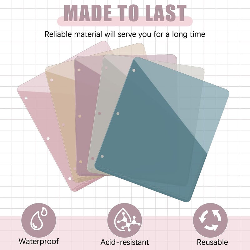 Maitys 50 Pack Binder Pockets 3 Hole Punch Clear Plastic Document Folders Binder Organizer Store Letter Size 8.5x11 Inch Paper Folders with Pockets Slash File Jacket for Office (Morandi Color) - Image 4