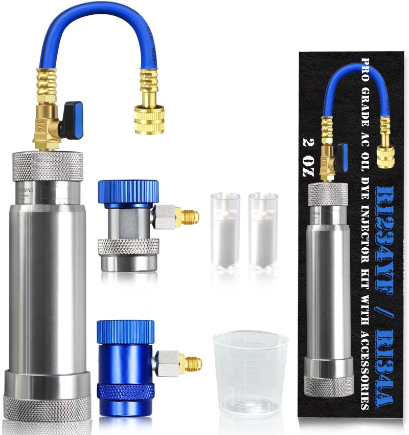 GallopMax R1234YF & R134A AC Oil Dye Injector Kit with 2 Snap Quick Couplers 2 Oil Checkers 2oz Measuring Cup - Image 1