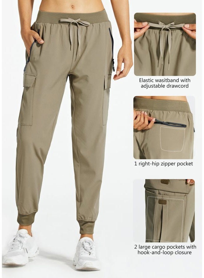 Libin Women's Cargo Joggers Lightweight Quick Dry Hiking Pants Athletic Workout Lounge Casual Outdoor, 01-pants-khaki, L - Image 4