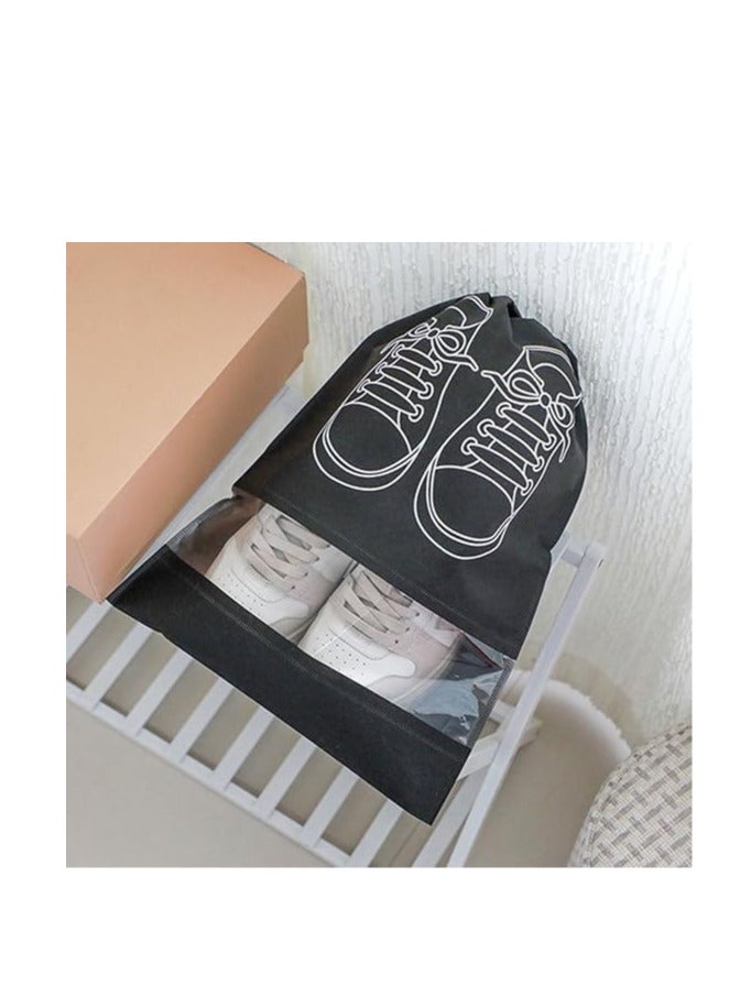 ECVV ECVVÂ® 12-Pack Waterproof Shoe Storage Bags with Transparent Window - Large Capacity(44x32cm), Durable Non-Woven Fabric for Travel, Gym, and Sports Shoe Organization(BLACK) - Image 4