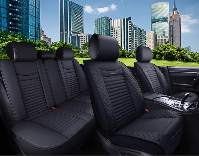 Aierxuan Universal Waterproof Leather Back Rear Seat Covers for Cars - Compatible with Toyota, Honda, Kia, Ford, Mazda, Jeep, Lexus (Black) - Image 2