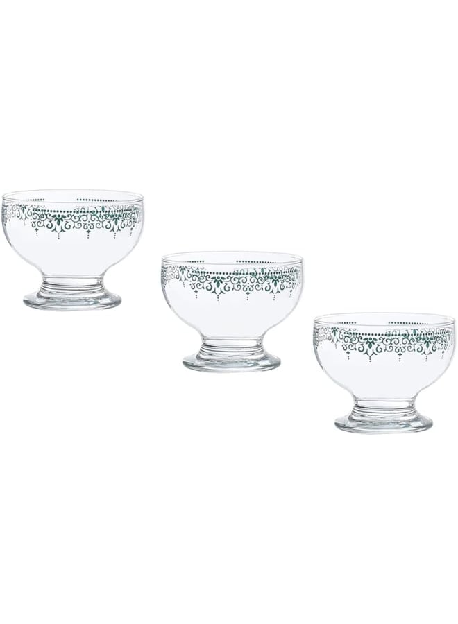 Dimlaj Veil Printed Finest Durable Glass Ice Cream Bowl Set, 3 Pieces - Image 2