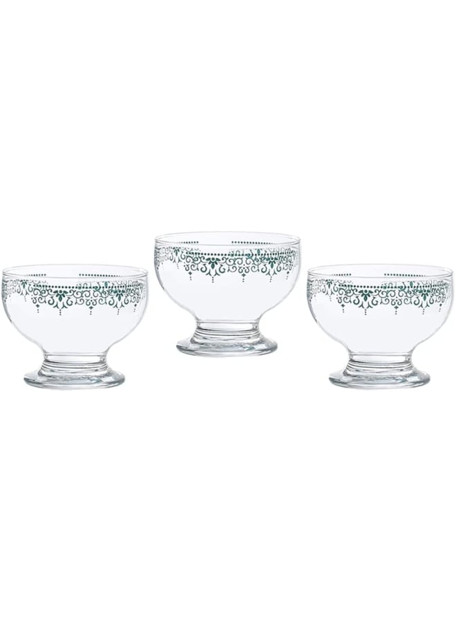 Dimlaj Veil Printed Finest Durable Glass Ice Cream Bowl Set, 3 Pieces - Image 1