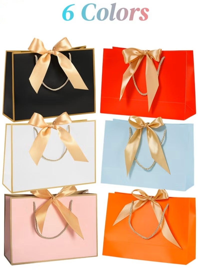 6Pcs Gift Bags, Small Favor Bags, with Handles and Bow Ribbon, 11 x 3.9 x 7.9 inch Waterproof Colorful Paper Gift Bags, for Baby Shower, Birthday, Wedding, Party, Festival, Holiday, 6 Colors - Image 1