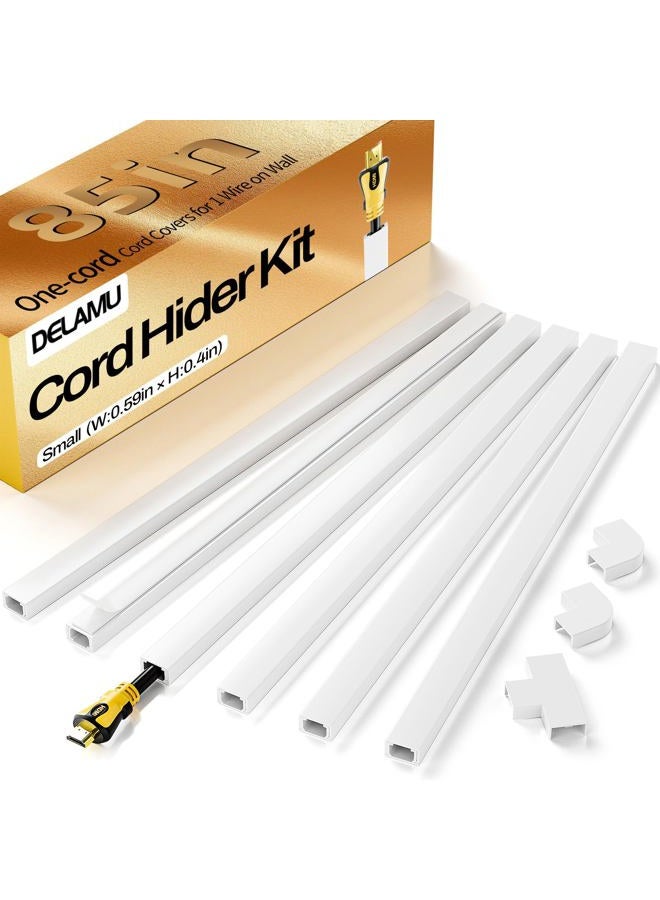 Delamu Cord Hider, Cord Covers for Wires on Wall, One-Cord Cable Hider, Self-Adhesive Wire Hiders Wire Covers for TV Cords on Wall, Easy Mount Cable Cover Management Kit, 6X W0.59 H0.4in, White - Image 1