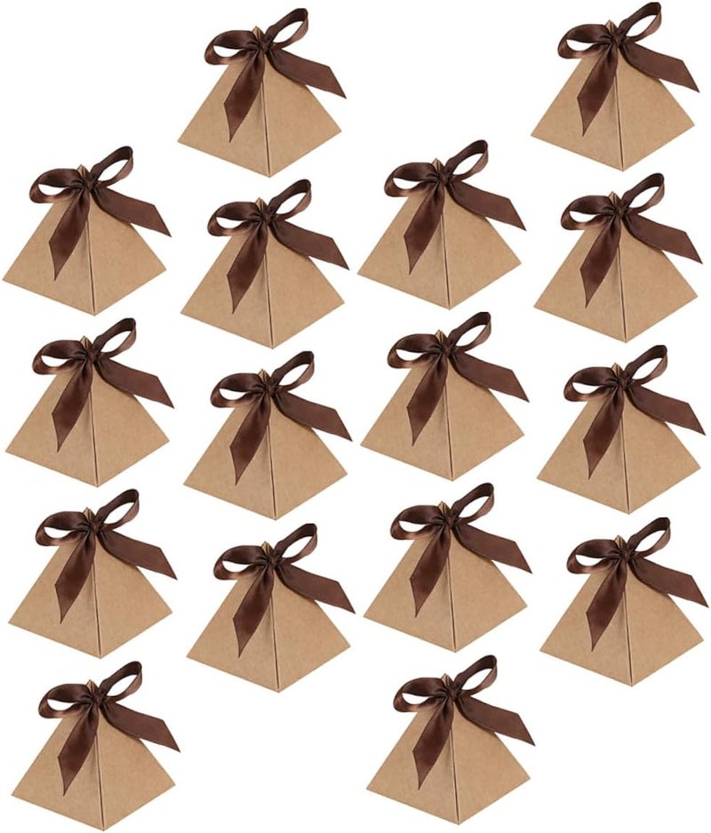 GALPADA 20pcs Kraft Paper Candy Boxes 7.2x7.2x8cm Triangular Wedding Favor Boxes Candy Packing Containers for Sweets Treats Wrapping Supplies - Image 1
