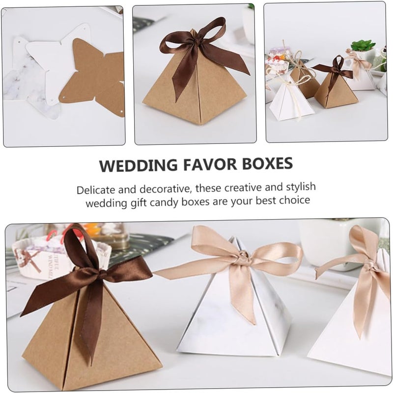 GALPADA 20pcs Kraft Paper Candy Boxes 7.2x7.2x8cm Triangular Wedding Favor Boxes Candy Packing Containers for Sweets Treats Wrapping Supplies - Image 5
