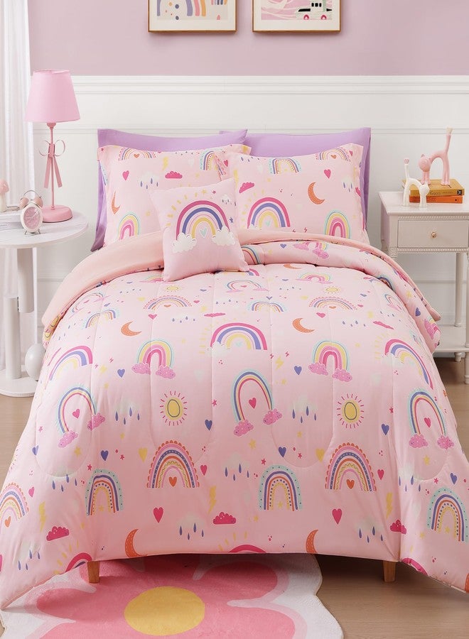 Wink Deer Full Size Comforter Set for Girls-4 Pieces Pink Rainbow Glow in The Dark Full Bedding Sets for Kids, 1 Comforter, 2 Shams and 1 Decor Pillow - Image 1