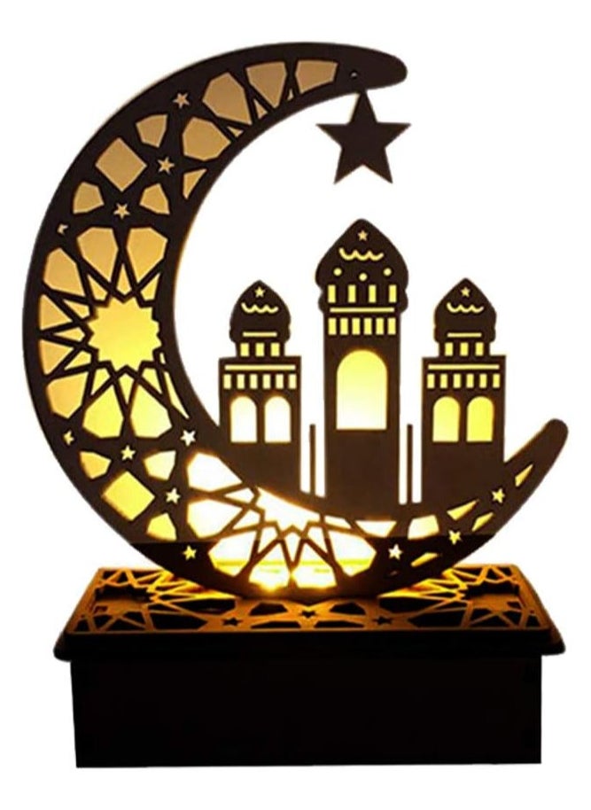AUTOYSUR Ramadan Light Eid Mubarak Lamp Decorations for Home 3D Wooden Moon Star LED Night Lights Ornaments Table Decor Crafts Indoor For Muslims Islamic Kids Room  - Image 1