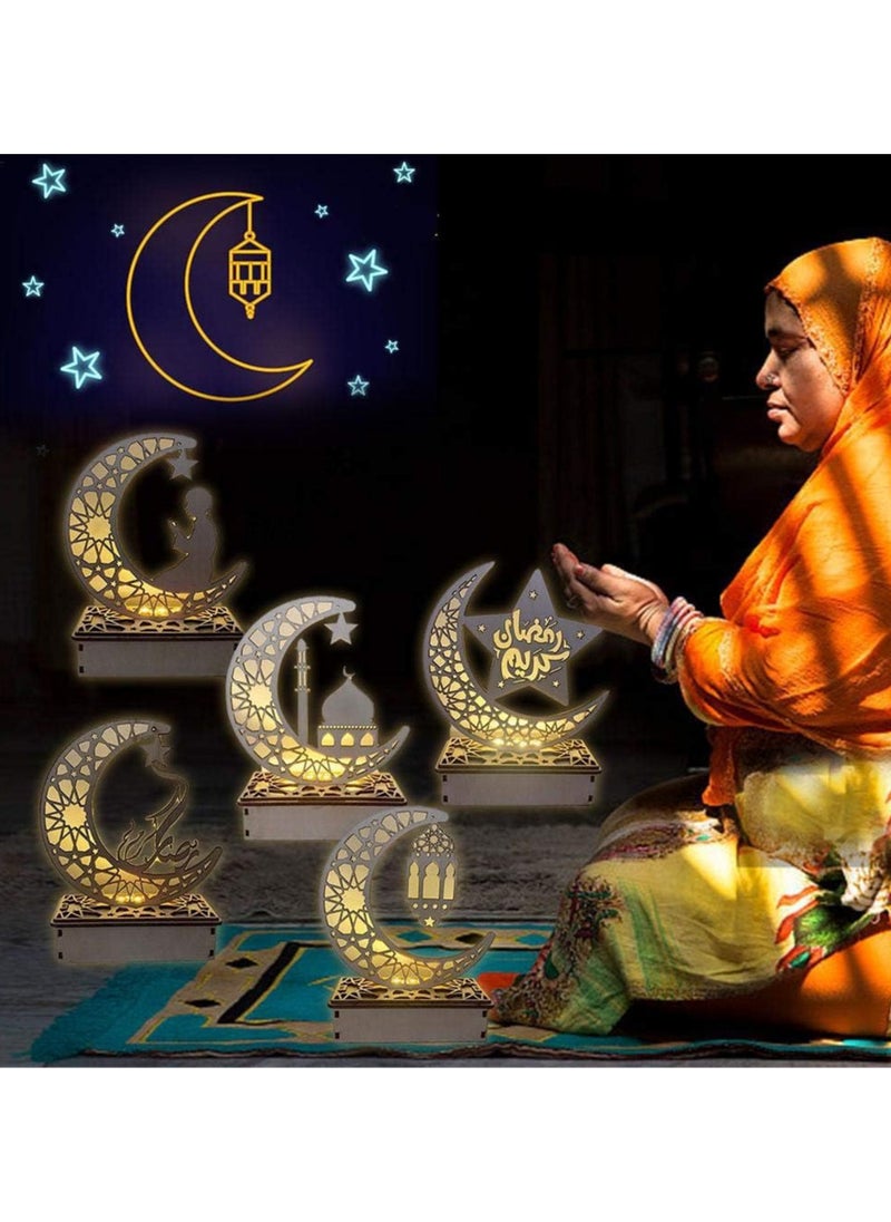 AUTOYSUR Ramadan Light Eid Mubarak Lamp Decorations for Home 3D Wooden Moon Star LED Night Lights Ornaments Table Decor Crafts Indoor For Muslims Islamic Kids Room  - Image 4