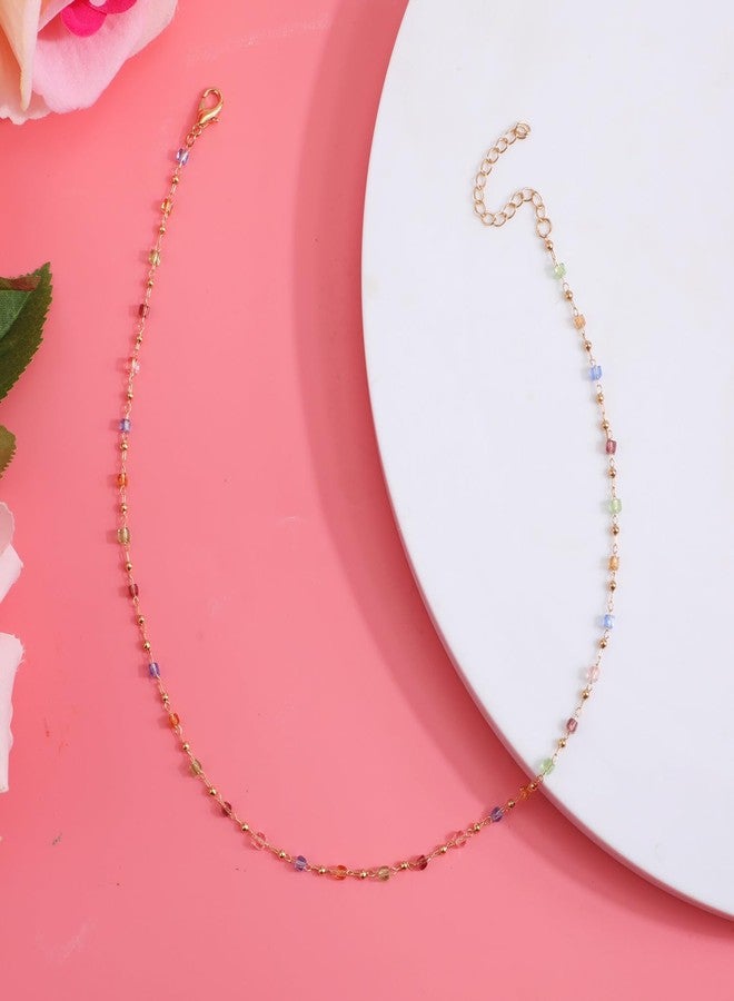 XIHIRCD Multicolor Square Cubic Crystal Beaded Necklace, 38cm, Adult Women's Coastal Strand Necklace with Buckle Clasp - Image 3