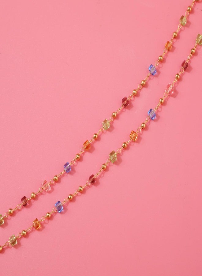 XIHIRCD Multicolor Square Cubic Crystal Beaded Necklace, 38cm, Adult Women's Coastal Strand Necklace with Buckle Clasp - Image 4