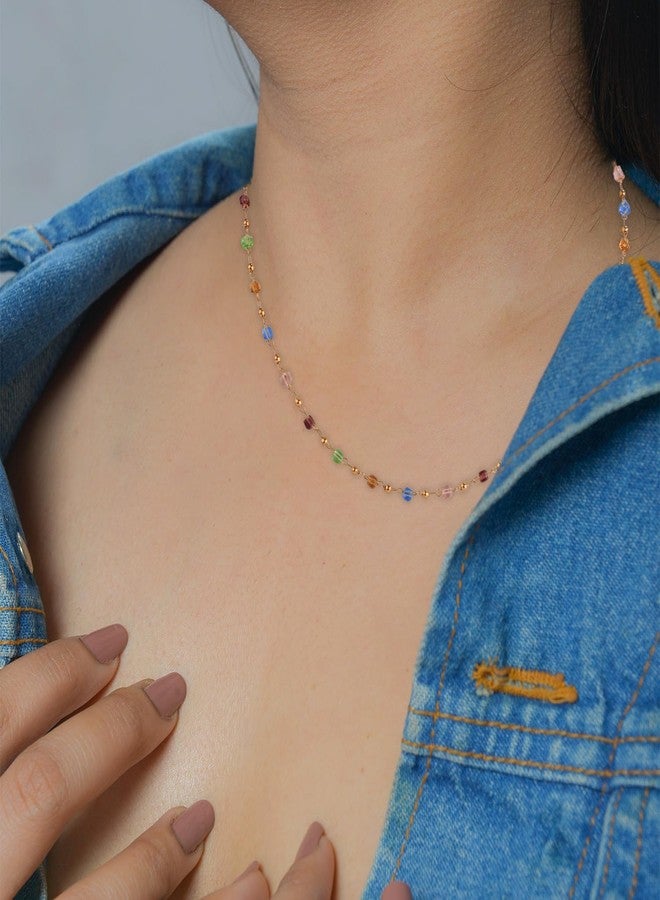 XIHIRCD Multicolor Square Cubic Crystal Beaded Necklace, 38cm, Adult Women's Coastal Strand Necklace with Buckle Clasp - Image 5