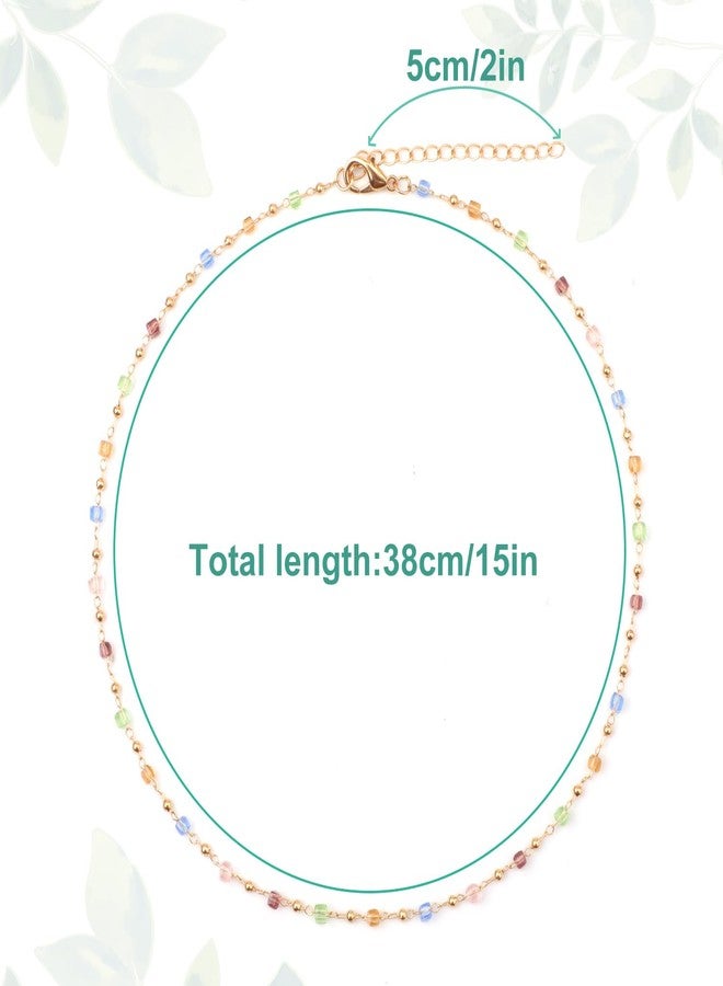 XIHIRCD Multicolor Square Cubic Crystal Beaded Necklace, 38cm, Adult Women's Coastal Strand Necklace with Buckle Clasp - Image 2