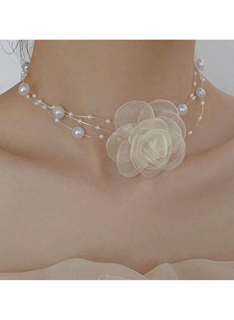 Goolsky Faux Pearl Flower Necklace – Elegant Floral Choker for Women, Romantic Vintage-Inspired Jewelry Gift