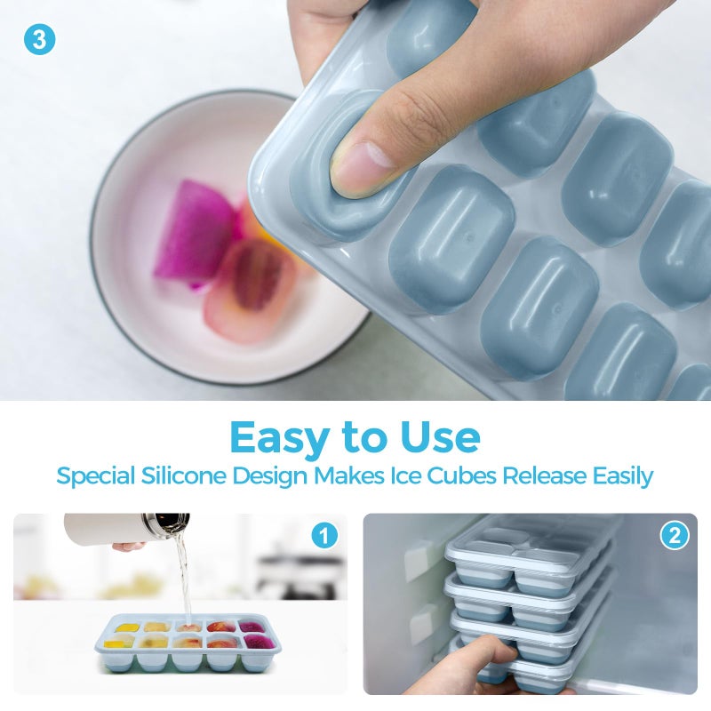 DOQAUS Ice Cube Tray with Lids - 4 Pack Stackable Silicone Ice Trays for Freezer, BPA & LFGB Safe, Easy Release for Kitchen, RV, Cocktail, Coffee, Soup & Food - Image 3