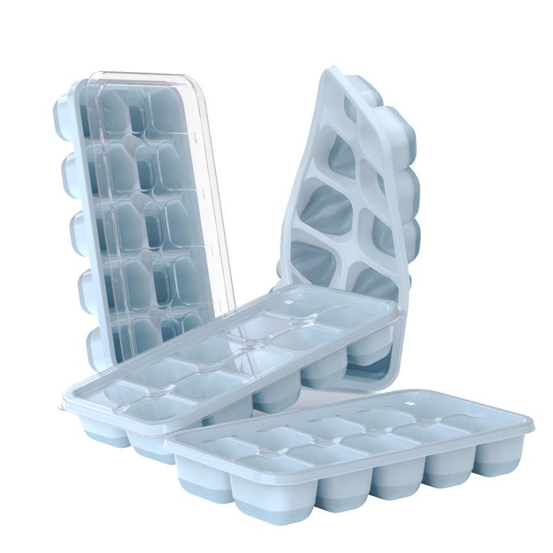 DOQAUS Ice Cube Tray with Lids - 4 Pack Stackable Silicone Ice Trays for Freezer, BPA & LFGB Safe, Easy Release for Kitchen, RV, Cocktail, Coffee, Soup & Food - Image 1