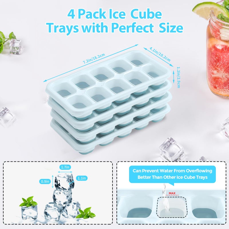 DOQAUS Ice Cube Tray with Lids - 4 Pack Stackable Silicone Ice Trays for Freezer, BPA & LFGB Safe, Easy Release for Kitchen, RV, Cocktail, Coffee, Soup & Food - Image 5