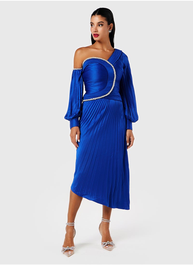 Threadz by Ajooni Embellished Asymmetric Pleated Dress  - Image 1
