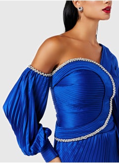 Threadz by Ajooni Embellished Asymmetric Pleated Dress  - Image 3