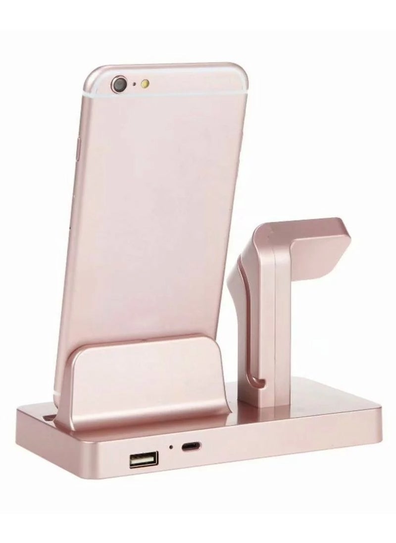 Rubik - 2 in 1 Wireless Charging Dock Holder Charging Base Wireless Charging Stand for iPhone iWatch Rose Gold - Image 1