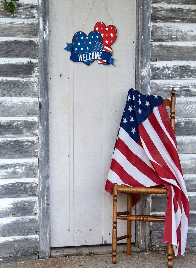 Geelin 4th of July Door Sign Patriotic Wood Front Door Decor Independence Day Wooden Hanging Sign Memorial Day Hanging Wall Decor for Front Porch Home Wall Wreath Porch Decorations(Heart) - Image 2