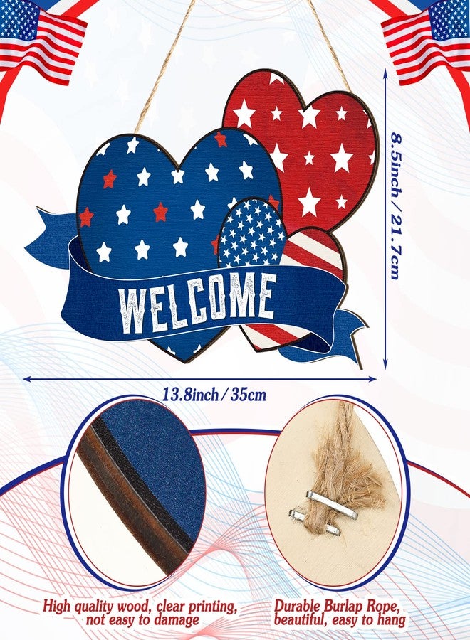 Geelin 4th of July Door Sign Patriotic Wood Front Door Decor Independence Day Wooden Hanging Sign Memorial Day Hanging Wall Decor for Front Porch Home Wall Wreath Porch Decorations(Heart) - Image 3