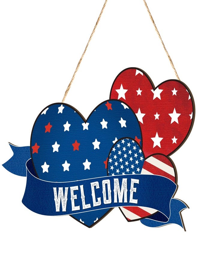 Geelin 4th of July Door Sign Patriotic Wood Front Door Decor Independence Day Wooden Hanging Sign Memorial Day Hanging Wall Decor for Front Porch Home Wall Wreath Porch Decorations(Heart) - Image 1