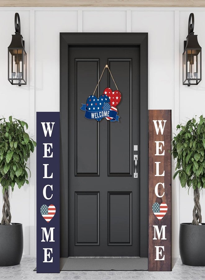 Geelin 4th of July Door Sign Patriotic Wood Front Door Decor Independence Day Wooden Hanging Sign Memorial Day Hanging Wall Decor for Front Porch Home Wall Wreath Porch Decorations(Heart) - Image 5