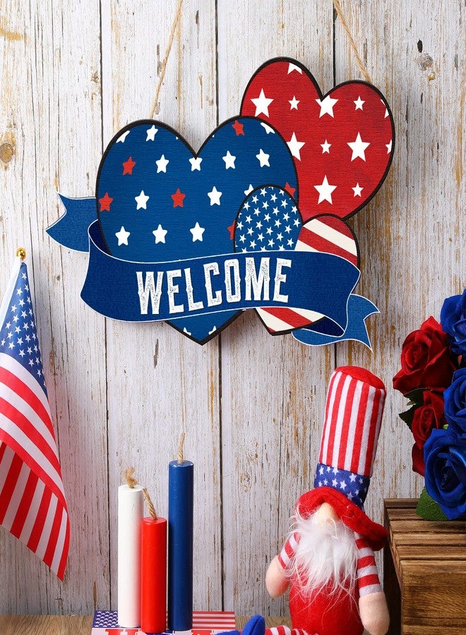 Geelin 4th of July Door Sign Patriotic Wood Front Door Decor Independence Day Wooden Hanging Sign Memorial Day Hanging Wall Decor for Front Porch Home Wall Wreath Porch Decorations(Heart) - Image 4