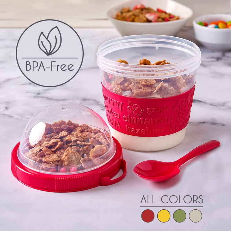 Crystalia 4 Pack 17 oz On The Go Yogurt Parfait Cups with Lids, Mini Breakfast On the Go Plastic Bowls with Topping Cereal Oatmeal Container with Spoon for Lunch, Portable & Reusable, Colorful Set - Image 2