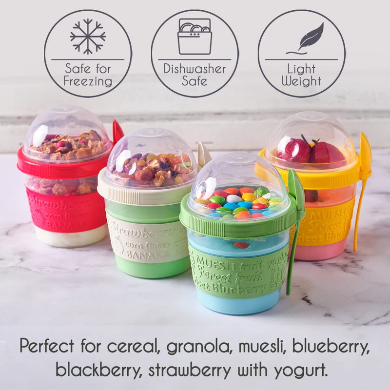 Crystalia 4 Pack 17 oz On The Go Yogurt Parfait Cups with Lids, Mini Breakfast On the Go Plastic Bowls with Topping Cereal Oatmeal Container with Spoon for Lunch, Portable & Reusable, Colorful Set - Image 5