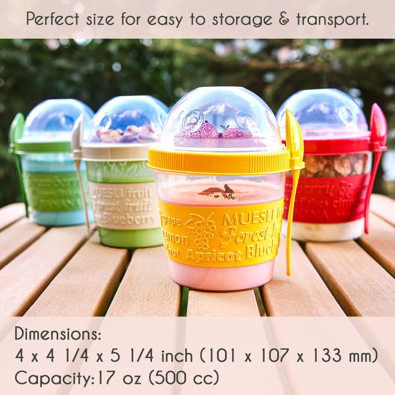 Crystalia 4 Pack 17 oz On The Go Yogurt Parfait Cups with Lids, Mini Breakfast On the Go Plastic Bowls with Topping Cereal Oatmeal Container with Spoon for Lunch, Portable & Reusable, Colorful Set - Image 3