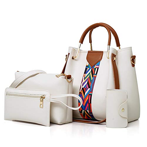 AlwaySky Women Handbag Set 4 in 1 Soft PU Leather Top Handle Bag, Tote Bag, Shoulder Bags Crossbody Bag Wallet Purse Set (White) - Image 5