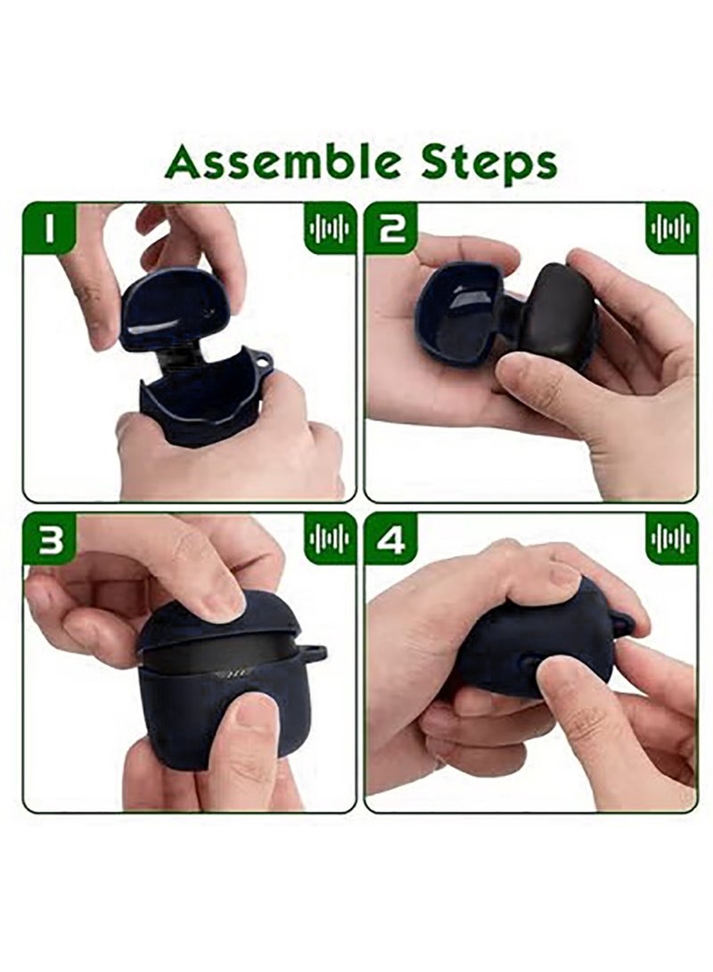 Case for JBL Tune Flex, Shockproof Silicone Cover Earphone Pouch With Carabiner (Black) - Image 3