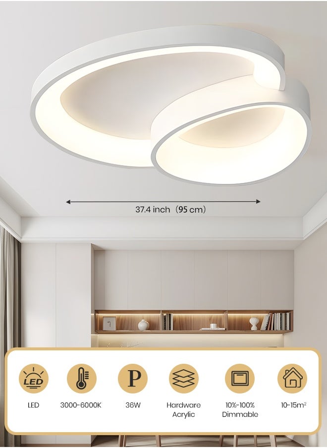 YATAI LIGHTING Modern LED Ceiling Light, 95cm, 36W, Remote Control Modern LED Dimmable 3000K-6000K, White Flush Mount Lighting Fixture for Bedroom, Living Room, Library  - Image 2