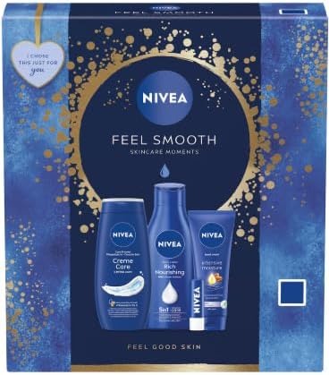 NIVEA Feel Smooth Skincare Moments Gift Set Shower Cream Body Lotion Hand Cream Lip Balm Nourishing Daily Care for Soft Smooth Skin Perfect Skincare Gift Pack for Women Men