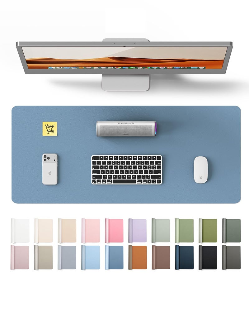 YSAGi Leather Desk Protector, Office Mat, Large Mouse Mat, Non-Slip PU Leather Blotter, Laptop Desk, Waterproof Writing Pad for Office and Home (Blue, 23.6" x 13.8") - Image 1