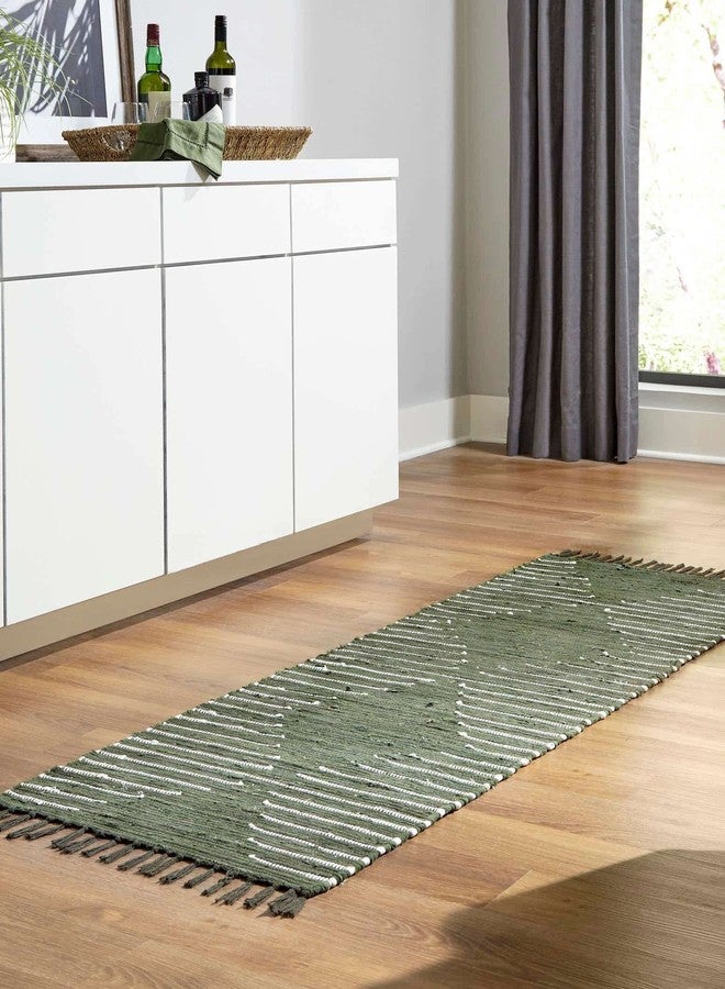 يونيك لوم سجادة منطقة من مجموعة يونيك لوم تشيندي القطنية - برياه (سجادة ممر 2 × 8 قدم، أخضر/ عاجي) - Image 3